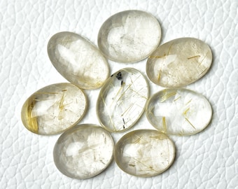 8 Pieces Natural Golden Rutile Cabochons Lot 10.5x13.3mm - 10.5x15mm Oval Shape Genuine Rutile Gemstone Loose Stone Smooth Gems Cabs C-9198