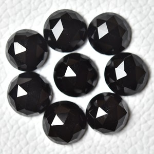 3 stuks natuurlijke zwarte onyx gefacetteerde losse edelstenen lot 10 mm ronde vorm zwarte onyx roos geslepen stenen cabochons platte achterkant edelstenen C-10778
