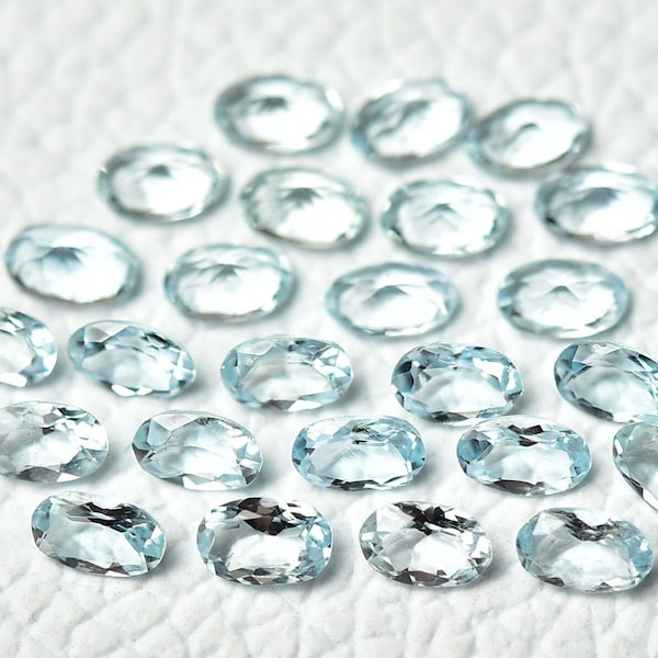 5 Pieces Natural Aquamarine Faceted Cut Loose Gemstones Lot 3x5mm 4x5mm Oval Genuine Aquamarine Cutting Stone Semi Precious Gemstone C-15616