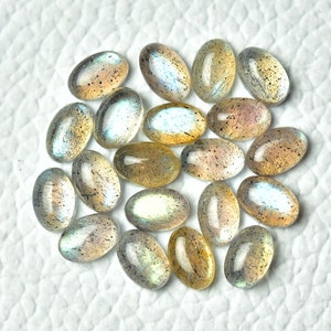 10 Pieces Natural Labradorite Cabochons Lot 4x6mm Oval Shape Flashy Labradorite Gemstone Cabochon Loose Gem Stones Smooth Cabs C-19067