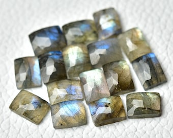 5 Pieces Natural Labradorite Faceted Loose Gemstones Lot 5x7mm 6x8mm Rectangle Shaped Fire Labradorite Rose Cut Gem Stones Cabochons C-10112