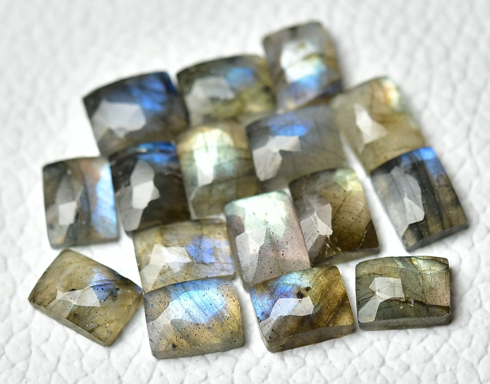 5 Pieces Natural Labradorite Faceted Loose Gemstones Lot 5x7mm 6x8mm Rectangle Shaped Fire Labradorite Rose Cut Gem Stones Cabochons C-10112