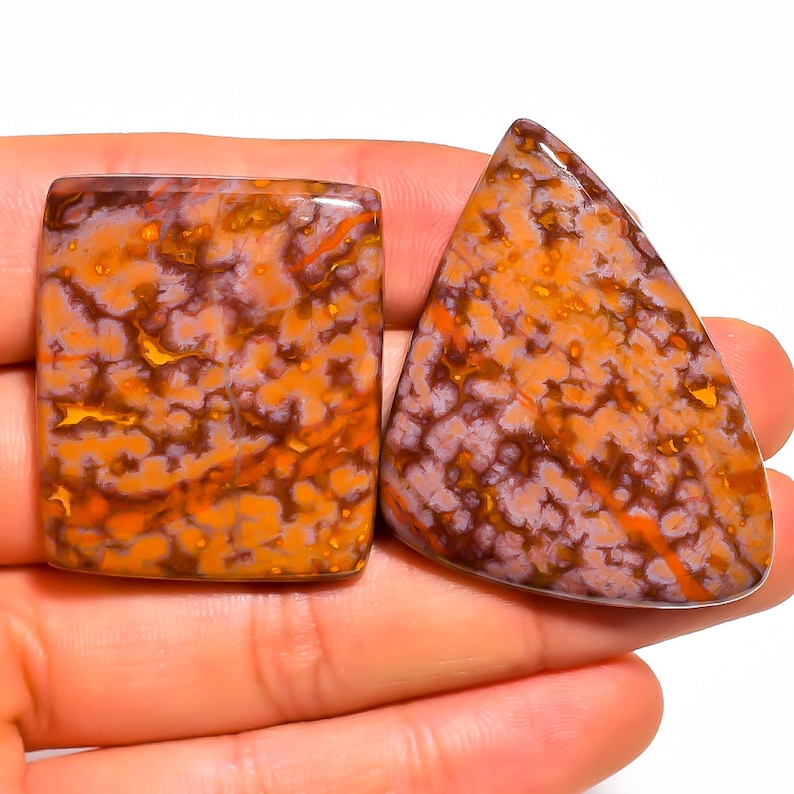 Natural Jasper Gemstones Cabs Smooth Gems Loose Stones Semi Precious Cab 2 Pieces Ocean Jasper Cabochons Lot 30x35mm to 35x45mm Mix Shape