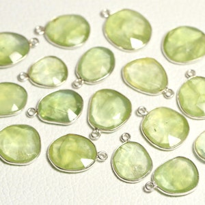 2 st Prehnithängesknäppe 925 massivt sterlingsilversknäppe 12 x 13 mm - 12 x 15 mm friformad ädelstens-singelöglasknäppe C-21450