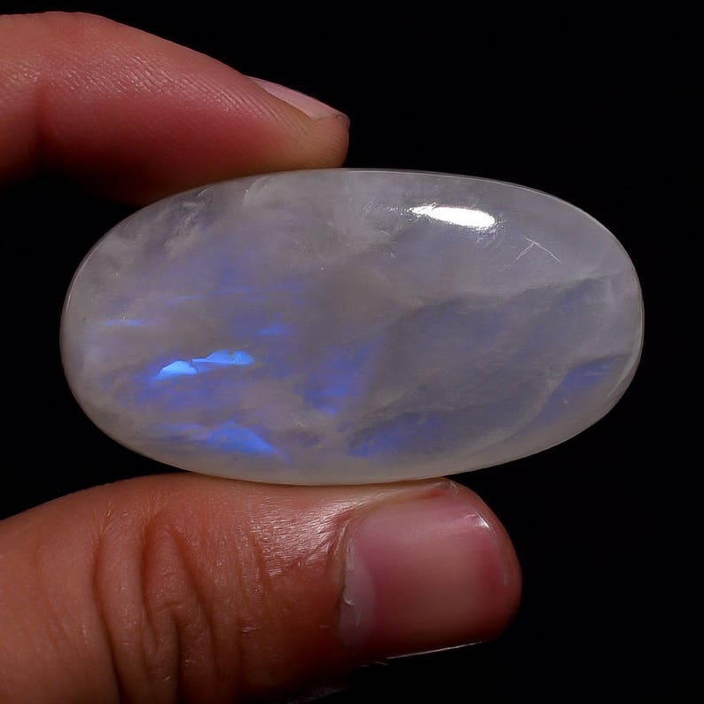 1 Piece Natural Rainbow Moonstone Cabochon 24x45mm Oval Shape White Moonstone Gemstones Cabs Loose Stones Smooth Gems Semi Precious Cab