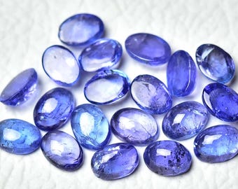 3 Pieces Natural Tanzanite Cabochons Lot 5x7mm 6x8mm Oval Shape Blue Tanzanite Gemstones Cabochon Loose Stones Smooth Gemstone Cabs C-14771