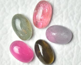5 Pieces Natural Multi Tourmaline Cabochons 5.5x8.3mm to 5.7x9mm Oval Shape Tourmaline Gemstones Loose Cabochon Smooth Gems Stones C-3369