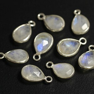 3 Pcs Rainbow Moonstone Pendant Connectors Silver Plated Connector 8.5x12mm to 9x12mm Pear Gemstone Pendants Single Bail Connectors C-21617
