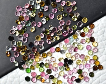 50 Pieces Natural Multi Tourmaline Gemstones Lot Faceted Loose Stones 1.5mm Round Shape Rare Tourmaline Gemstone Loose Cut Gem Stone C-16304