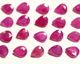 Lote com 2 peças de rubi natural facetado, pedras preciosas soltas de 4 x 5 mm em formato de pera, rubi genuíno lapidado, pedras preciosas soltas C-19593