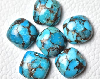 2 Pieces Mojave Copper Turquoise Cabochons Lot 12x12mm Cushion Shape Blue Turquoise Gemstones Smooth Cabs Loose Gem Stones  Cabochon C-18850