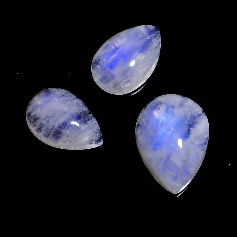 100/% Natural Blue Fire Rainbow Moonstone Oval Pear Fancy Cab Loose Gemstone