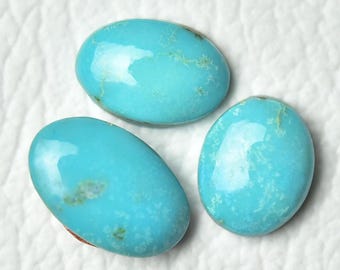 3 Pieces Natural Arizona Turquoise Cabochons Lot 10x12.3mm to 10x15.5mm Oval Shape Genuine Turquoise Gemstones Cabs Smooth Gemstone C-3339