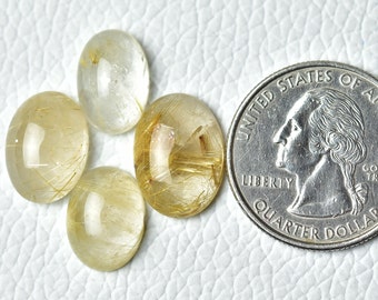 4 Pieces Natural Golden Rutile Cabochons Lot 9.3x13.5mm to 11.5x16mm Oval Shape Genuine Rutile Gemstones Cabs Loose Stone Smooth Cab C-9194