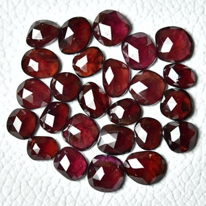 5 Pieces Natural Garnet Rose Cut Gemstone Slice Lot 5.5x6.5mm - 6x7.5mm Odd Shape Garnet Faceted Gemstones Loose Cut Stones Cabochons C-5822