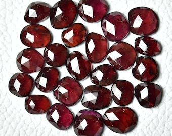 5 Pieces Natural Garnet Rose Cut Gemstone Slice Lot 5.5x6.5mm - 6x7.5mm Odd Shape Garnet Faceted Gemstones Loose Cut Stones Cabochons C-5822