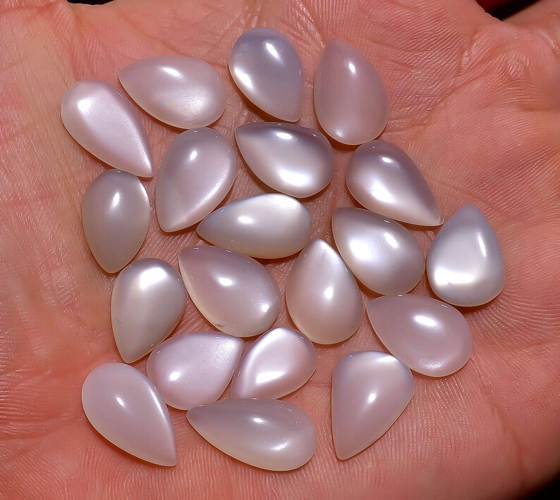 10 Pieces Natural White Moonstone Cabochons Lot 8x13 to 10x15mm Pear Shape Natural Moonstone Gemstone Loose Stones Smooth Cabs