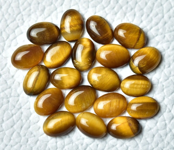 10 Pieces Natural Tiger Eye Cabochons Lot 5x7mm Oval Shape Genuine Tiger Eye Gemstone Cab Smooth Gems Loose Stones Cabochon C-5029