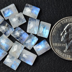 5 delar naturlig regnbågsmånsten fasetterad lös ädelstenslott 5 x 7 mm 6 x 8 mm rektangulär form vit månsten rosenslipad sten cabochoner C-10101