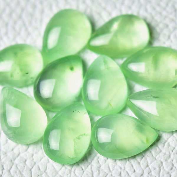 5 Pieces Natural Prehnite Cabochons Lot 9x12.5mm Pear Shape Natural Tourmalinated Prehnite Gemstone Cabs Loose Stones Cabochon C-16163