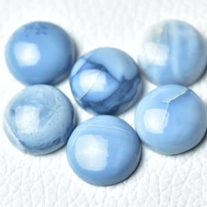 4 Pieces Natural Blue Opal Cabochons Lot 12.5mm to 12.7mm Round Shape Cab Rare Blue Opal Gemstones Cabs Smooth Gems Flat Back Stones C-7049