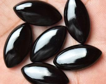 2 pezzi di cabochon di onice nero naturale, pietra preziosa a forma di marquise, 10 x 20 mm, pietre preziose di onice nero lisce e sciolte, cabochon C-21094