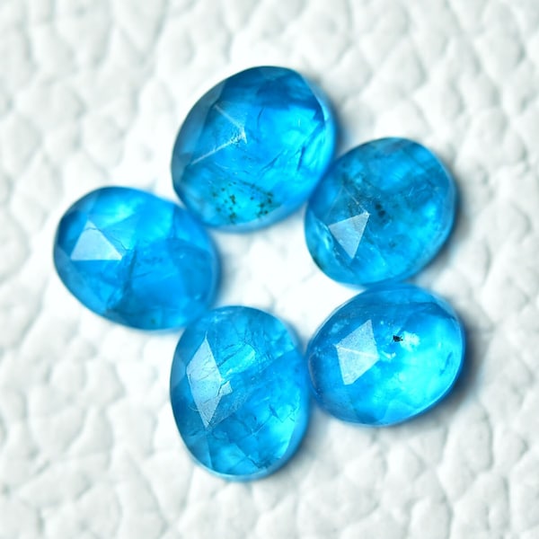 3 Pieces Natural Rose Cut Blue Apatite Faceted Loose Gemstone Oval Shape 5x6mm to 5.5x7mm Rare Apatite Stone Flat Back Gems Cabochon C-21798