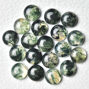 5 Pieces Natural Moss Agate Cabochons Lot 7mm 8mm 9mm 10mm 12mm Round Shape MossAgate Gemstone Cabochon Loose Gems Stones Smooth Cab C-15130