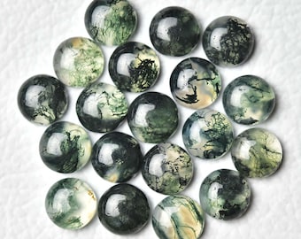 5 Pieces Natural Moss Agate Cabochons Lot 7mm 8mm 9mm 10mm 12mm Round Shape MossAgate Gemstone Cabochon Loose Gems Stones Smooth Cab C-15130