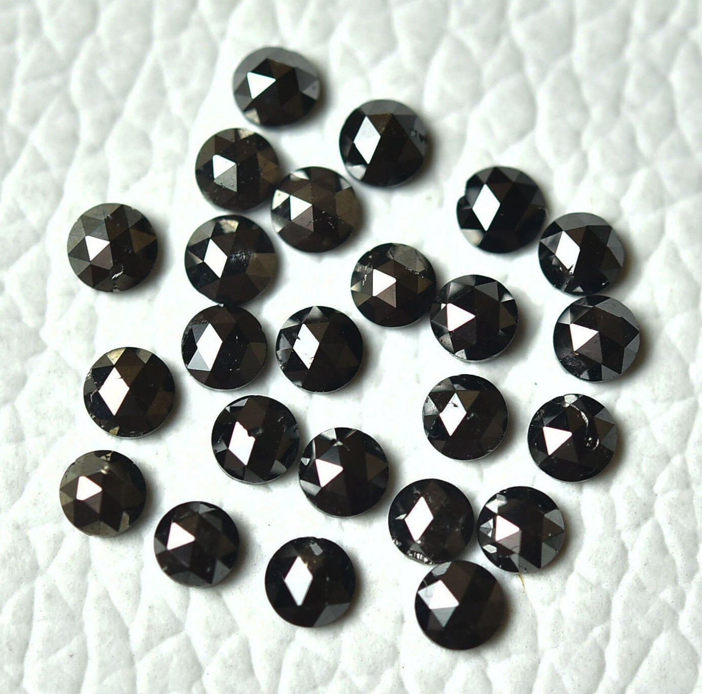 3 Pieces Black Rose Cut Diamond Cabochons 3mm to 3.8mm Round Shape Flat Back Natural Diamonds Gemstone Loose Faceted Cut Gems Stones C-21995