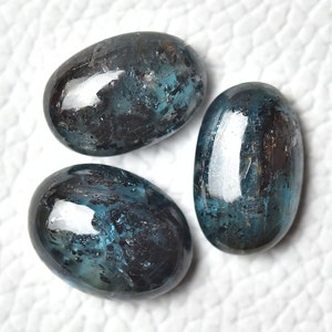 3 Pieces Natural Teal Blue Kyanite Cabochons 9x13.5mm to 10.5x14mm Oval Shape Genuine Moss Kyanite Gemstones Smooth Cabs Loose Stones C-5487