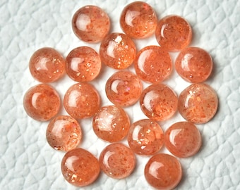 10 Pieces Natural Sun Stone Cabochons Lot 3mm 4mm Round Shape Genuine Sunstone Gemstone Cabochon Loose Gemstones Loose Stones Cabs C-17091