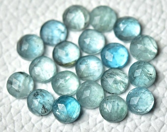5 Pieces Rare Sky Blue Kyanite Faceted Gemstone 6mm 7mm 8mm Round Cabochon Genuine Kyanite Loose Cabs Rose Cut Flat Back Cabochons C-12530