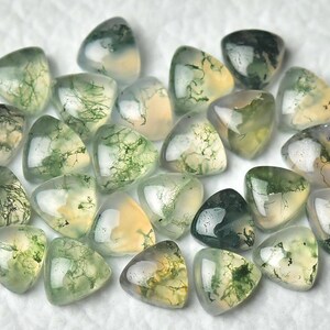 10 Pieces Natural Moss Agate Cabochons Lot 5x5mm 6x6mm Trillion Shape MossAgate Gemstones Cabs Loose Gems Stones Smooth Gemstone Cab C-15138