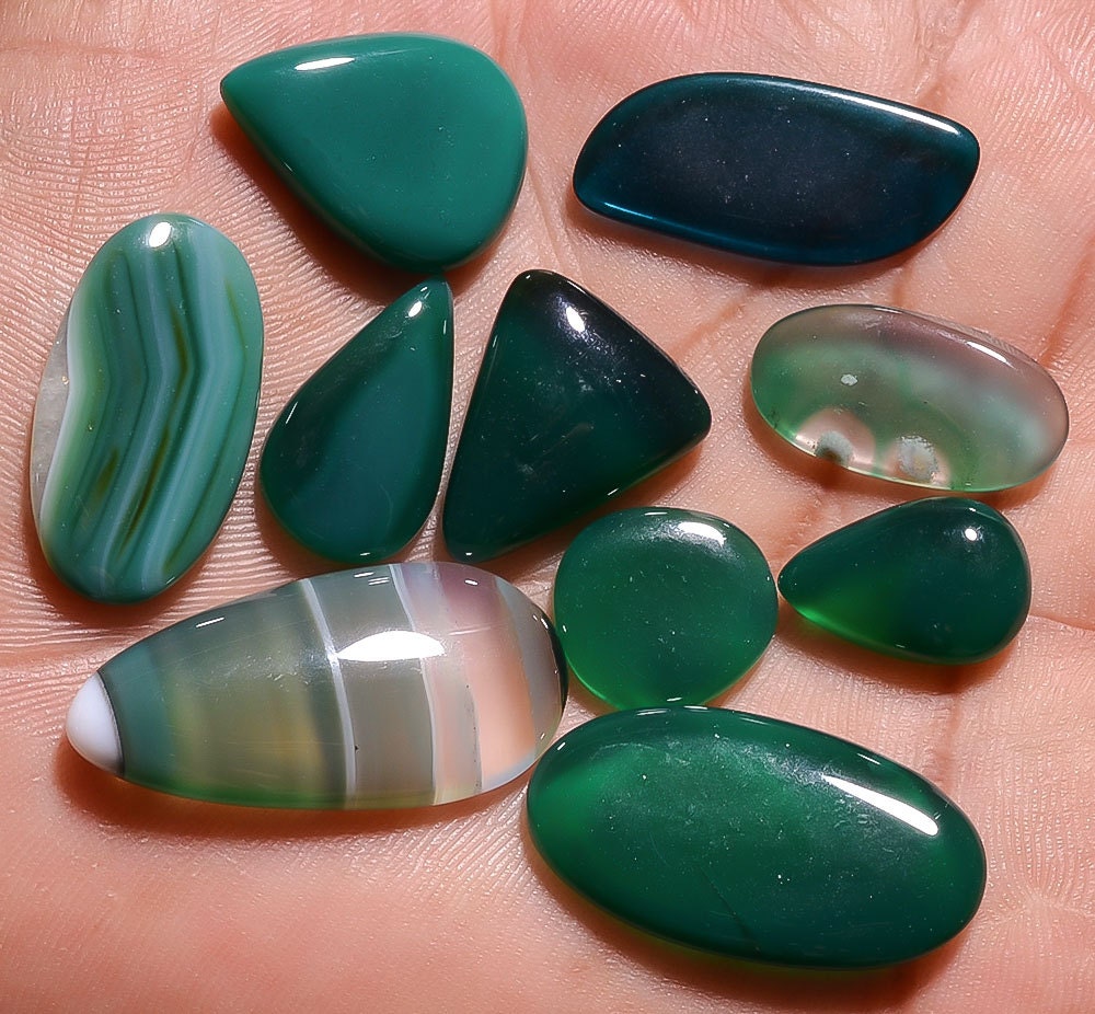 10 Pieces Green Onyx Cabochons 16 Grams Green Onyx Gemstone Etsy
