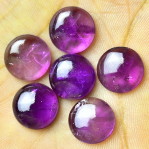 2 Pieces Natural Amethyst Cabochon Gemstones 12mm Round Shape Amethyst Gemstone Cabochons Smooth Loose Stone Cabs Gems Stones C-21426