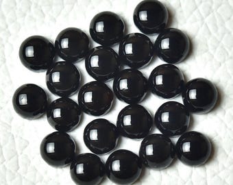 10 Pieces Black Onyx Gemstone Cabochons 3mm 4mm 5mm 6mm Round Shape Black Chalcedony Loose Gemstones Smooth Cabs Gem Stones Cabochon C-19720