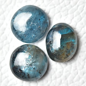 3 Piece Natural Teal Blue Kyanite Cabochon Gemstone 11mm to 9x11.5mm Mix Shape Genuine Moss Kyanite Gemstones Smooth Cabs Loose Stone C-5472
