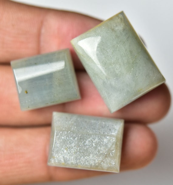 天然アクアマリンカボション 3個セット 13 x 15 mm～16 x 21 mm