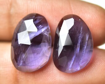 2 Pieces Natural Rose Cut Iolite Faceted Gemstones 10.8x16mm 11x16.5mm Odd Shaped Iolite Loose Cabochons Flat Back Slice Gem Stones C-5210