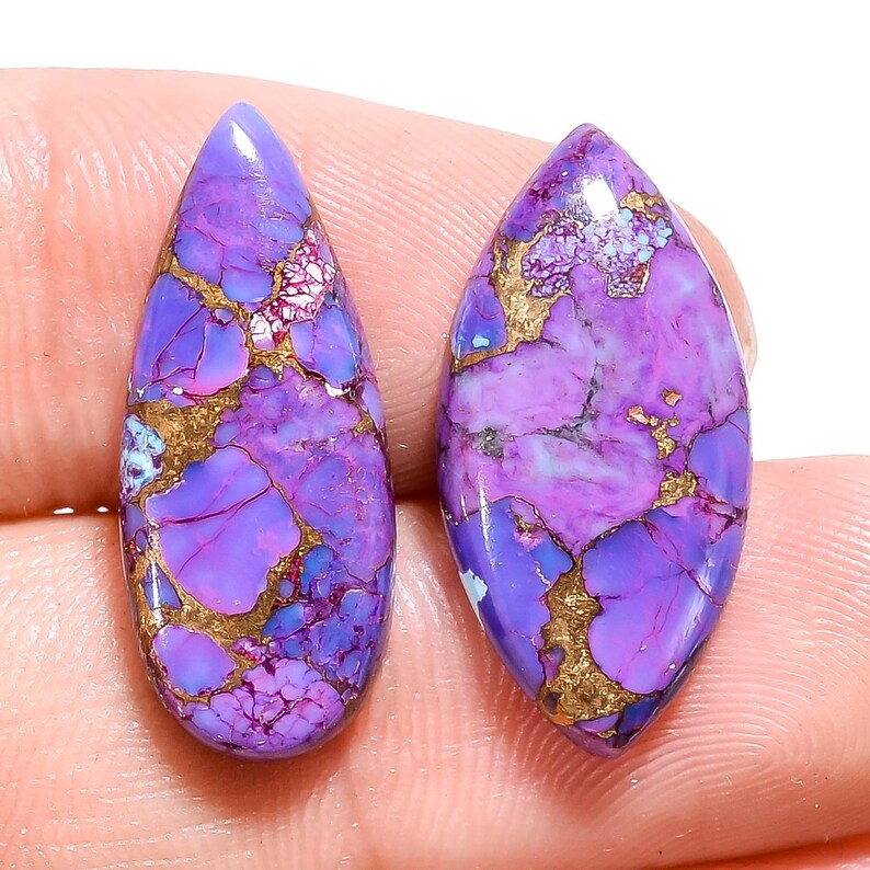 2 Pieces Mojave Copper Turquoise Cabochons Lot 9x23mm to 11x22mm Mix Shape Purple Turquoise Gemstones Smooth Gems Cabs Loose Stones