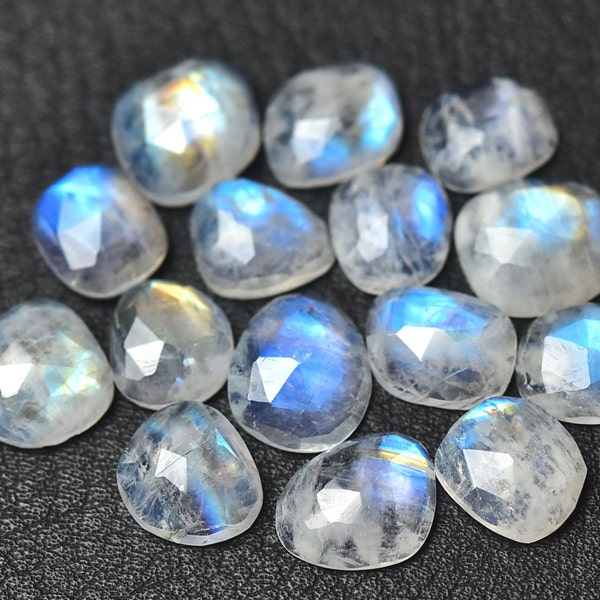 5 Pieces Natural Rainbow Moonstone Lot Faceted Slice 7x8mm to 8x9mm Rare White Moonstone Slice Flat Back Rose Cut Slices Cabochon C-17026