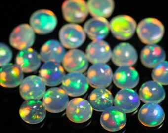 Lote com 5 Cabochões de Opala Etíope Natural de 3 mm (3,2-3,4 mm) em Formato Redondo, Gema de Opala de Fogo, Pedras Soltas, Gemas Semipreciosas C-20526