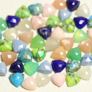 10 Pcs Mix Gemstones Lot Chrysoprase Chalcedony Copper Turquoise Blue Opal Lapis Lazuli 6mm to 6.2mm Trillion Cut Stone Flat Back C-21667