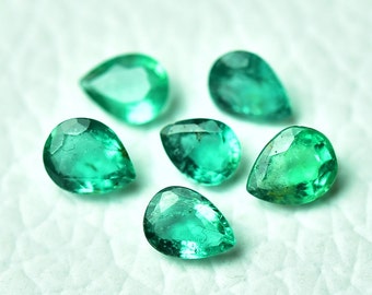 天然エメラルドファセットカット宝石4個セット 3.5x4.5mm～4x5mm ペア