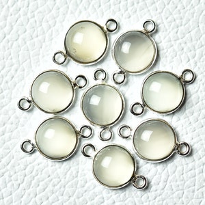 3 Pcs Moonstone Connectors Silver Plated Connector 10mm Round Connector Charm Gemstone Connector Double Bail Connector Stone Charms C-21604
