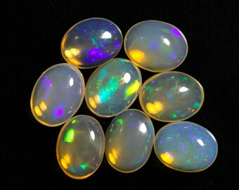 4 Pieces Natural Ethiopian Opal Cabochons Gemstones Lot  6x8mm Oval Shape Welo Fire Opal Gemstone Smooth Cabochon Loose Stones Cabs C-20665