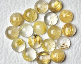 5 Pieces Natural Golden Rutile Cabochons 6mm 7mm 8mm Round Shape Genuine Rutile Gemstones Cabs Loose Stones Semi Precious Cabochon C-10149