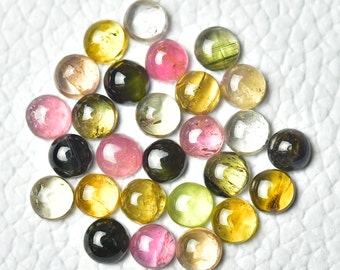 5 Pieces Natural  Multi Tourmaline Cabochons Lot 4.7mm to 5mm Round Shape Rare Tourmaline Gemstone Loose Smooth Semi Precious Cabs C-21475