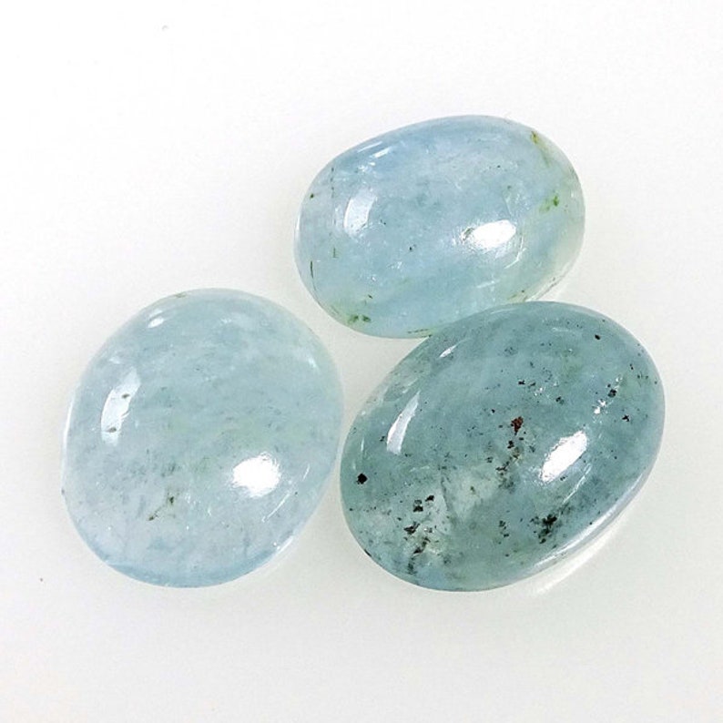 3 Pieces Natural Aquamarine Cabochons Lot 10x13mm to 12x15mm Oval Shape Rare Aquamarine Gemstones Cabs Loose Stones Smooth Gems Cab